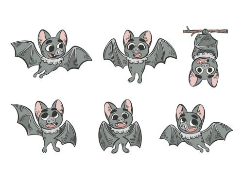Cute Bat Characters Halloween Vector Clipart