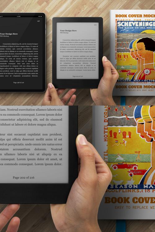 Hands Holding E-Book Reader Mockup - Tablet Pro