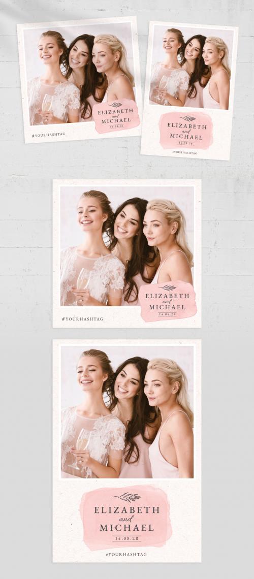Pink Rustic Watercolor Wedding Photo Booth Card Layout