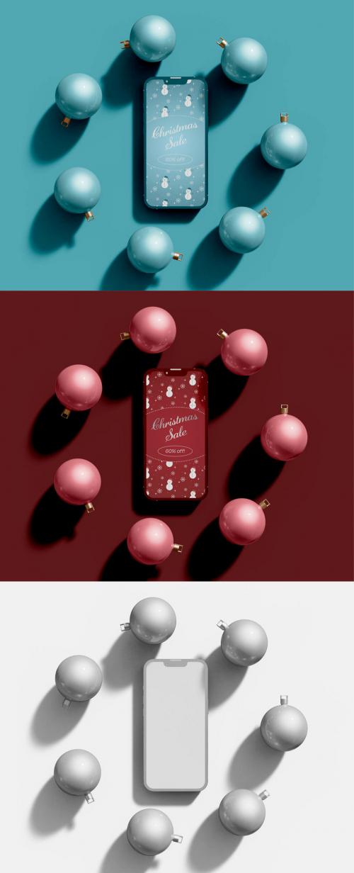 Smartphone with Christmas Balls Mockup