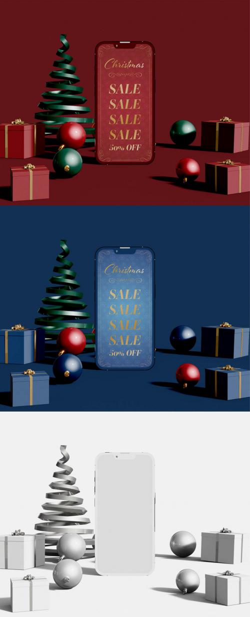 Smartphone with Christmas Gift Mockup