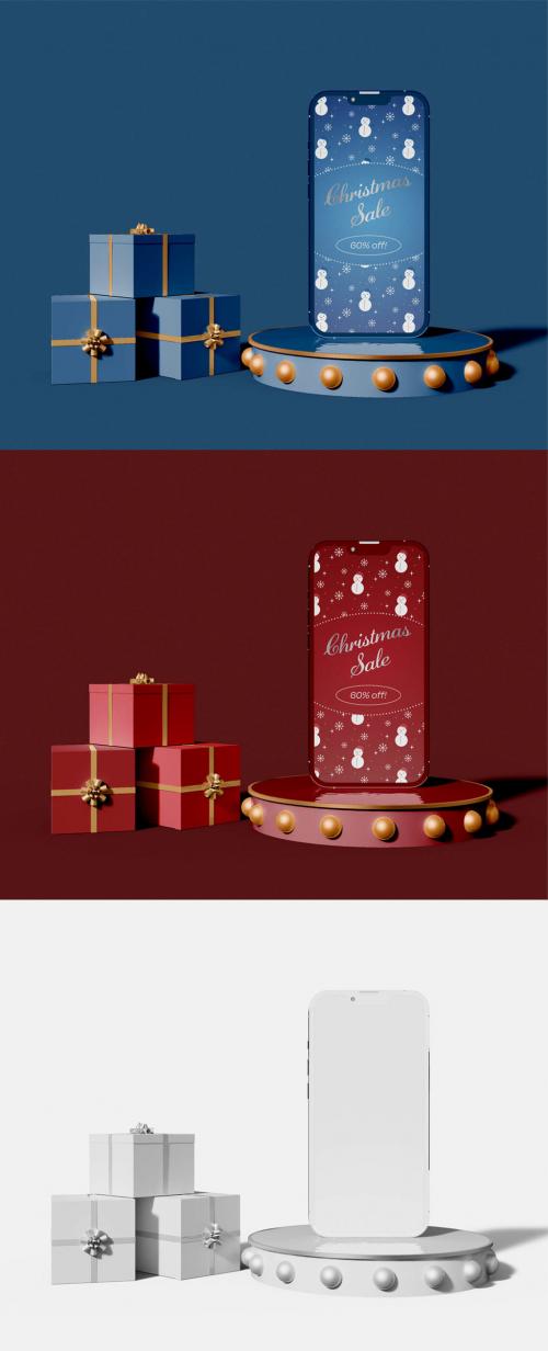 Smartphone with Holiday Ornaments Mockup
