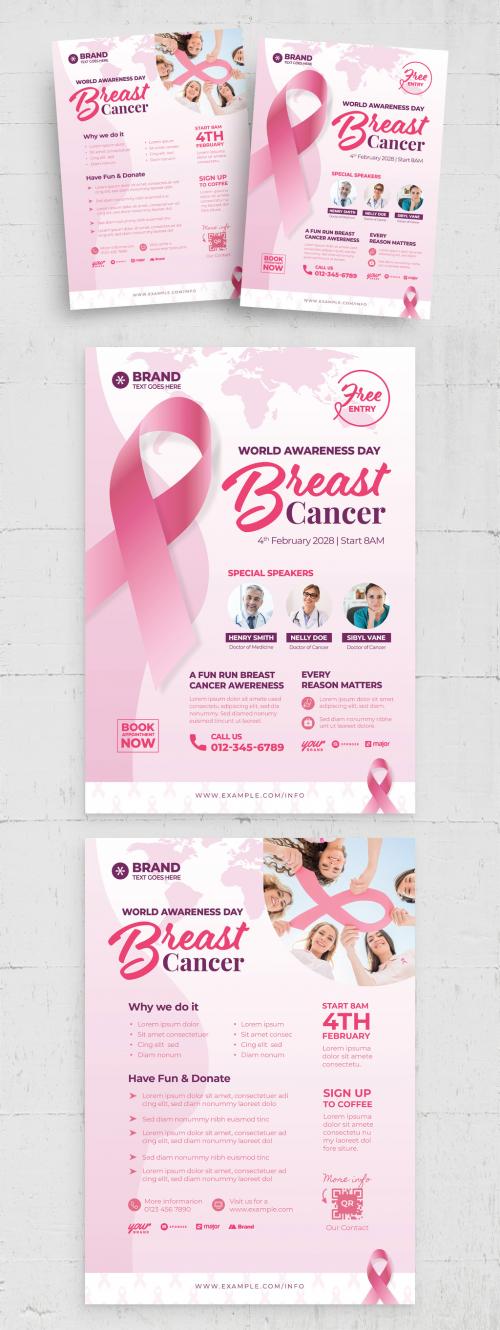 Breast Cancer Charity Flyer Poster with Pink Ribbon