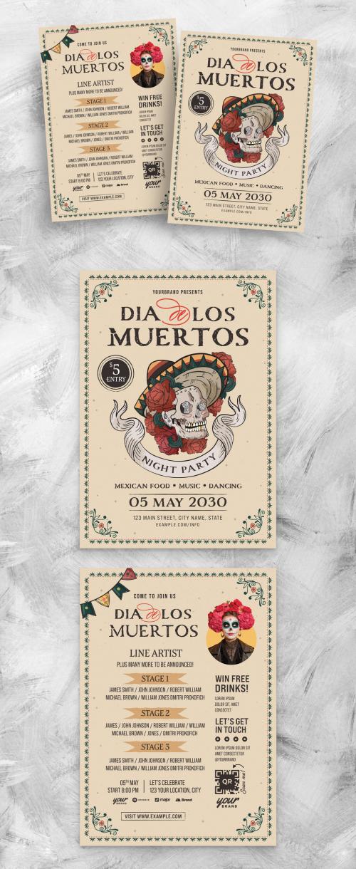 Dia De Los Muertos Flyer Poster with Rustic Style