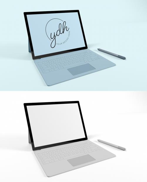 Tablet with Keyboard Case and Electronic Pen Mockup