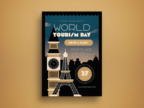 Black Flat Design World Tourism Day Flyer Layout