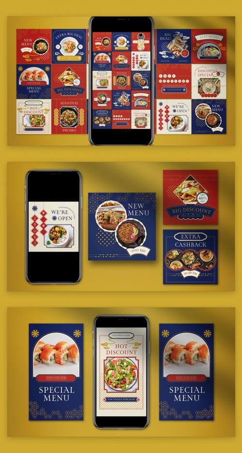 Red Flat Design Japanese Food Instagram Set