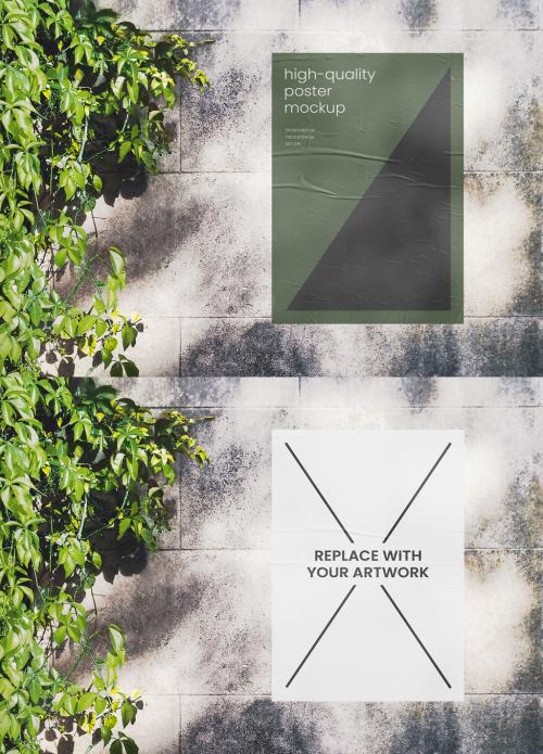 Glued Outdoor Poster on Concrete Wall Mockup