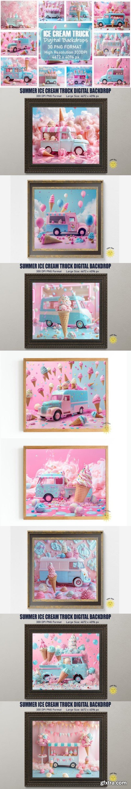 Summer Ice Cream Truck Digital Backdrops