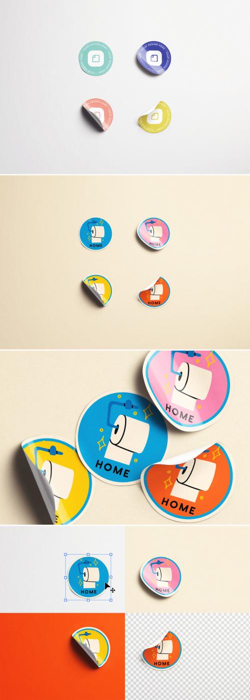 Four Round Stickers Mockup