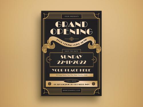 Black Art Deco Grand Opening Flyer Layout