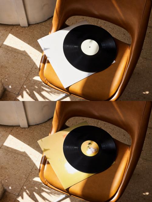 Vinyl Sleeve and Disk Mockup on Chair