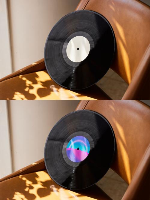 Vinyl Disk Mockup on a Chair with Shadows