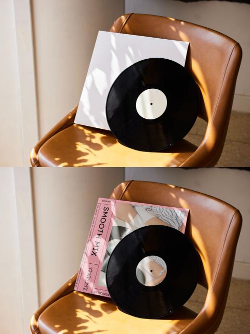 Vinyl Sleeve and Disk Mockup with Shadows