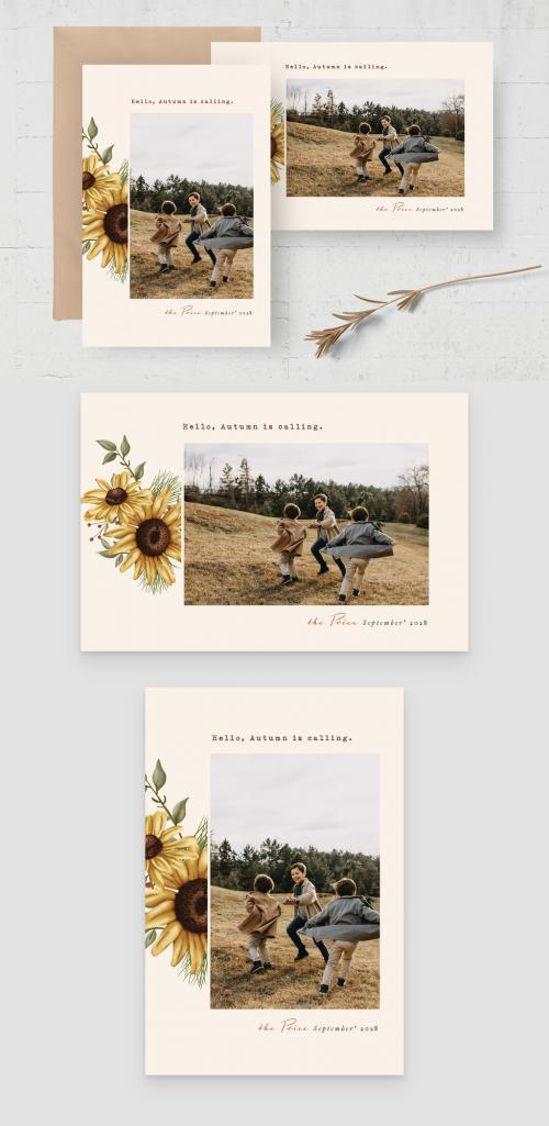 Autumn Fall Photo Card with Rustic Yellow Flower