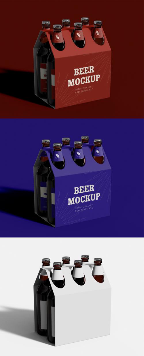Six Pack Cardboard Beer Bottles Mockup