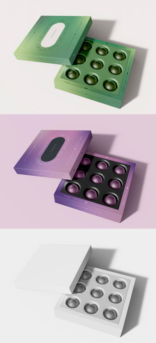 3D Square Chocolate Box Mockup