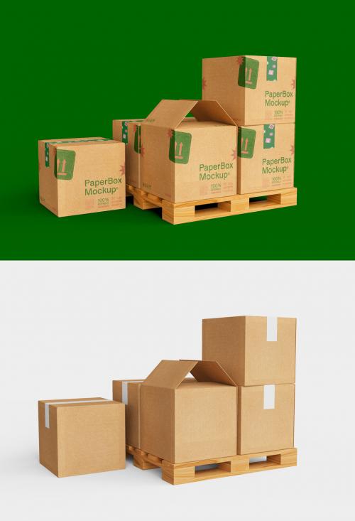 3D Stacked Delivery Boxes Mockup