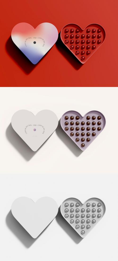 3D Top View of Heart Box Chocolates Mockup