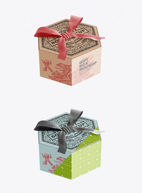 Hexagonal Gift Box with Bow Mockup