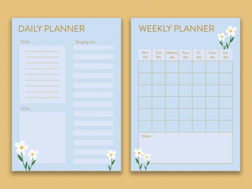Blue Planner with Daisy Illustration