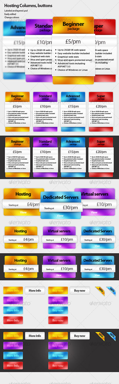 GraphicRiver - Hosting price columns, buttons