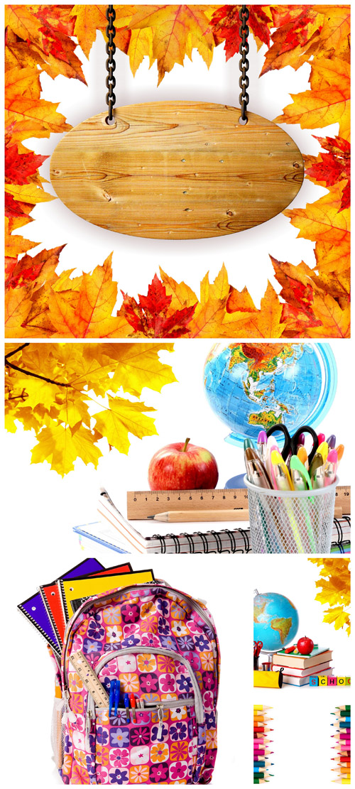 School Cliparts - school, autumn leaves, globe, backpack, pencils, textbooks