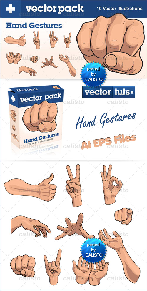 Vector Premium Pack – 10 Vector Illustrations of Hand Gestures