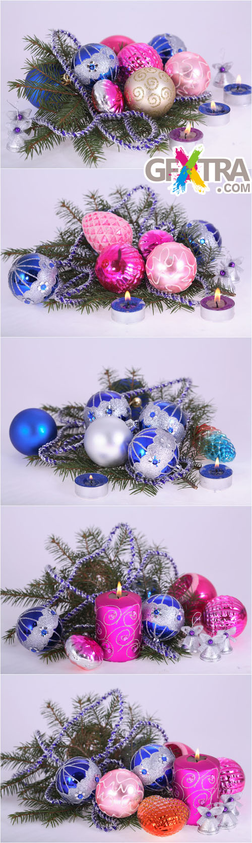 Christmas Ornaments 2 - Photo Cliparts - Balloons, Christmas Tree Branches, Candles