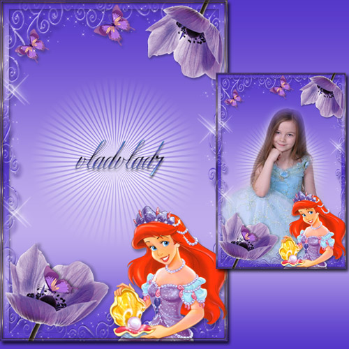 Kid\'s Photoframe - Princess Ariel, flowers and butterflies