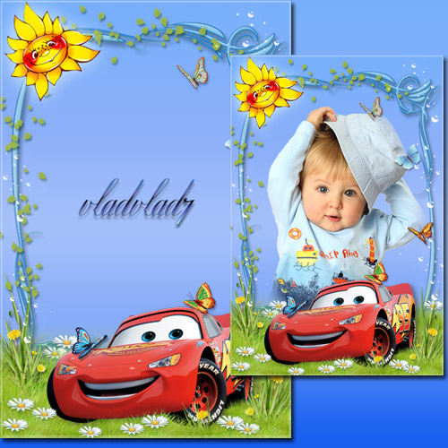 Kid\'s Photoframe with Cars - On the lawn