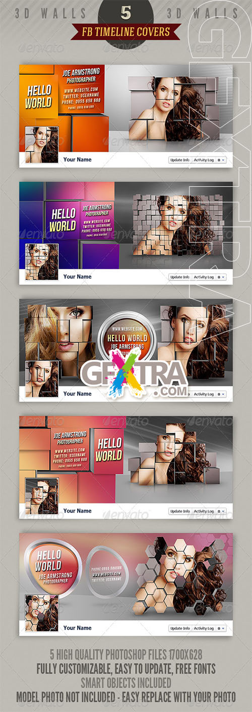 GraphicRiver: 5 Facebook Timeline Covers - 3D Walls