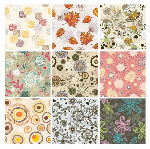 9 Floral Art Seamless Patterned Vector Backgrounds