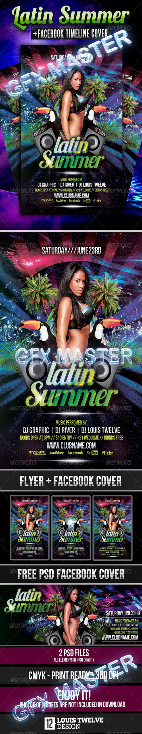 GraphicRiver - Latin Summer #2 Party Flyer + Facebook Cover