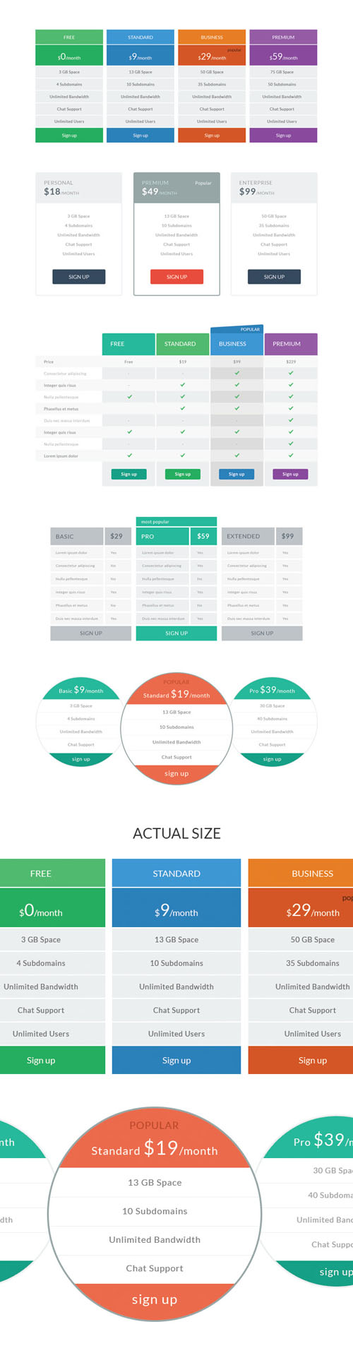 Flat Plans and Pricing Tables PSD Template