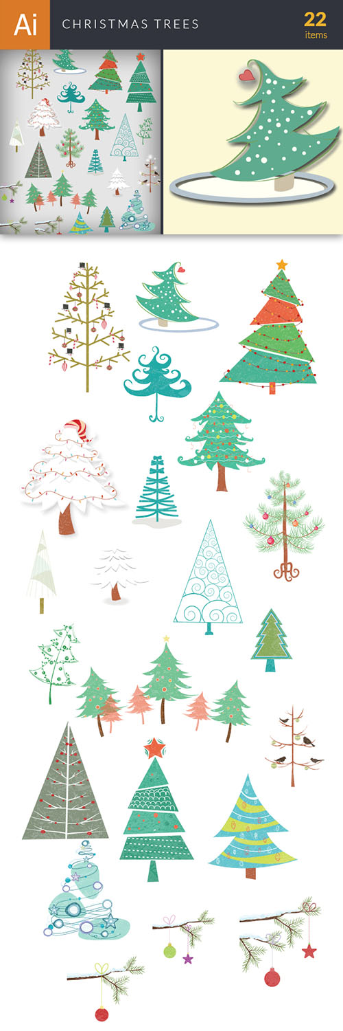 Vector Christmas Trees Set - Winter Elements