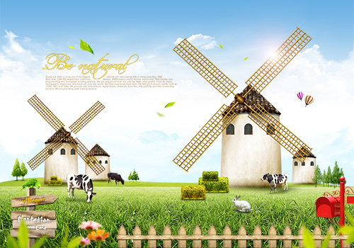 PSD Source - Farm With Windmills
