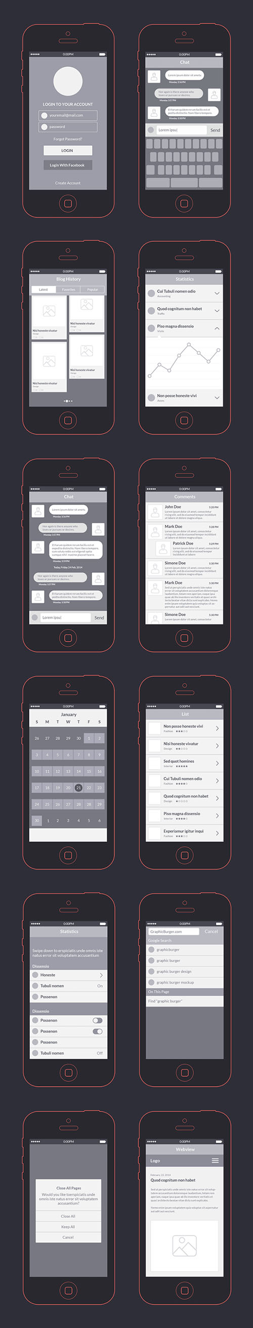 PSD & AI Source iPhone 5S App Wireframes Kit